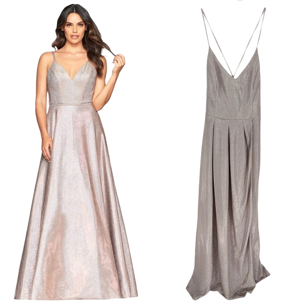 Crystal Doll Shimmer Sparkle Strappy Open Back Fit & Flare Maxi Prom Dress Sz 15